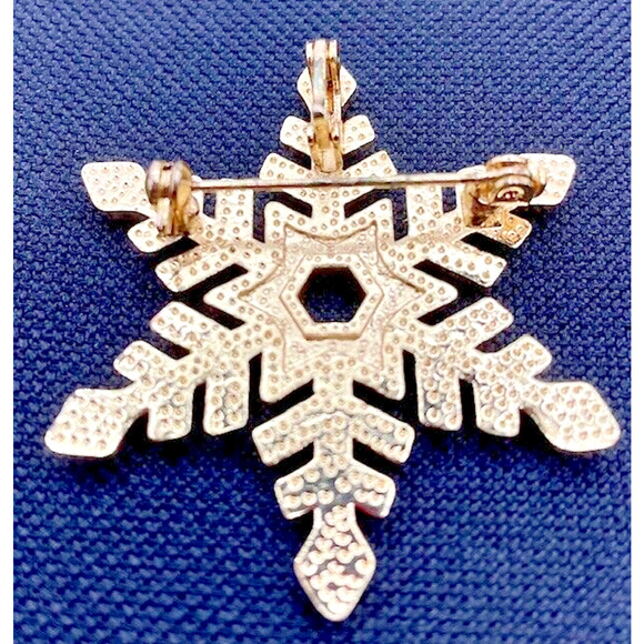 Womens Snowflake Brooch Pendant Gold Tone With Rhinestones RARE Vintage - Picture 5 of 7